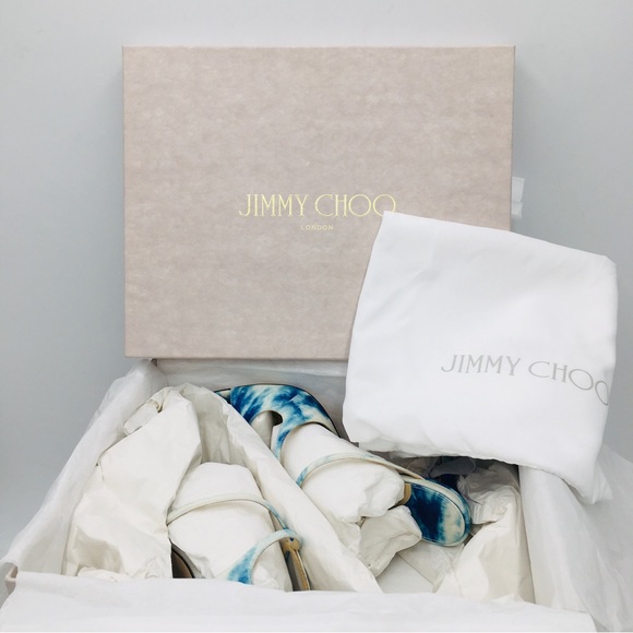 Jimmy Choo ANISE 95 Marbled Denim Women’s heel sandals Size EU 37 US 7 Medium - Picture 16 of 16